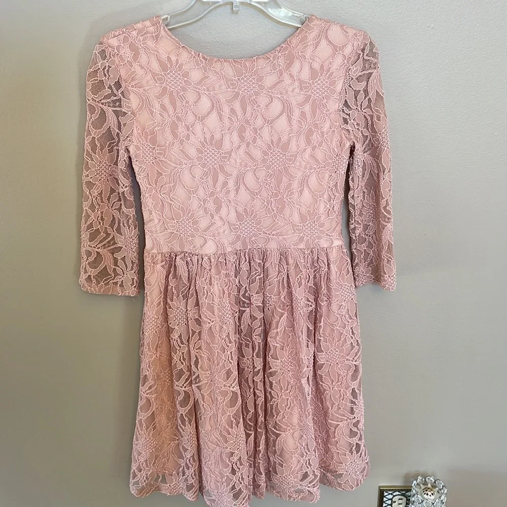 Pippa & Julie girls long sleeve LACE stretch formal dress blush pink size 14